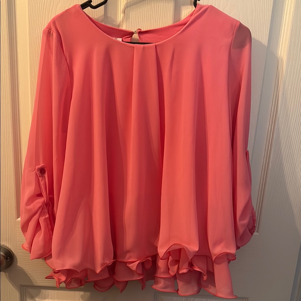 Pink Ruffled 3/4 Sleeve Boxy Blouse